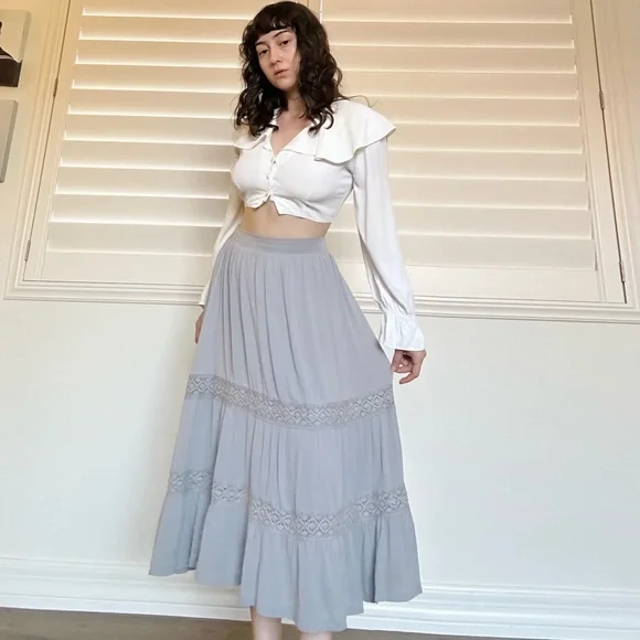 gray boho fairy midi skirt - Picture 3 of 8